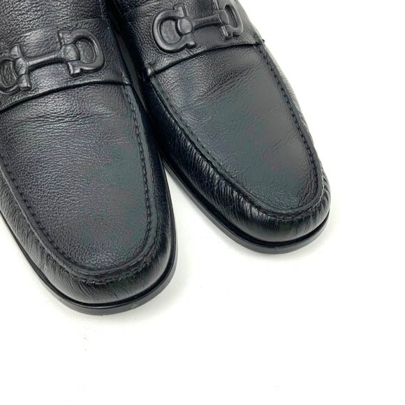SALVATORE FERRAGAMO  Faraone Embossed Black Leather Loafers Size 13D - Picture 3 of 16